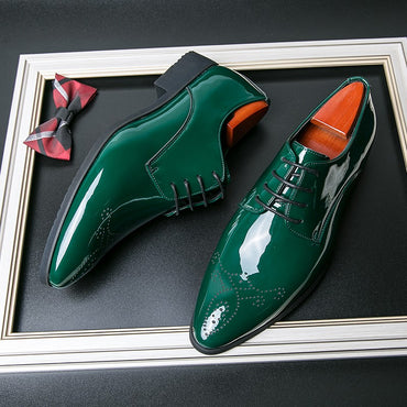 High Quality Green Men Oxfords Shoes Pointed Formal Shoes Man Patent Leather Shoes Lace-Up Business Dress Shoes Men Big size 48