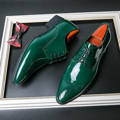 High Quality Green Men Oxfords Shoes Pointed Formal Shoes Man Patent Leather Shoes Lace-Up Business Dress Shoes Men Big size 48