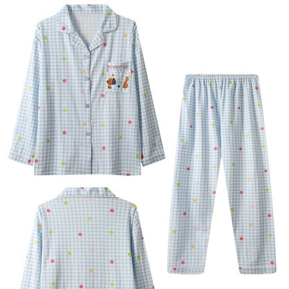 Cartoon Dog Letter Plaid Print Pajama Sets for Women Plus Size Sweet Cute Harajuku Style 2PC Set Sleepwear Autumn New Homewear