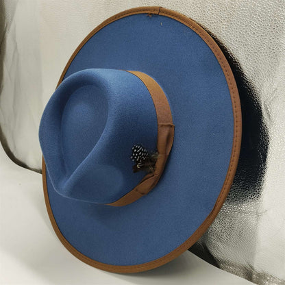 Chapéu Fedora Pintado à Mão Masculino e Feminino Chapéu Panamá Moda Primavera Outono com Pena Envolta Chapéu Fedora de Lã com Aba Grande