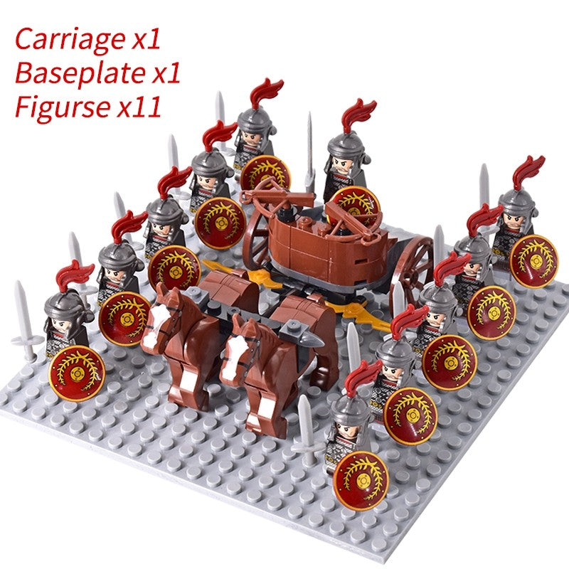 Castelo Medieval Cavaleiros Guerreiros Espartanos Cruzados Legião Romana Infantaria Cavalo de Guerra Carruagem Blocos de Montar Brinquedo de Figuras