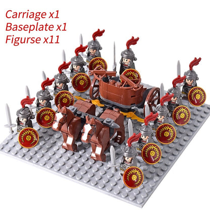 Castelo Medieval Cavaleiros Guerreiros Espartanos Cruzados Legião Romana Infantaria Cavalo de Guerra Carruagem Blocos de Montar Brinquedo de Figuras