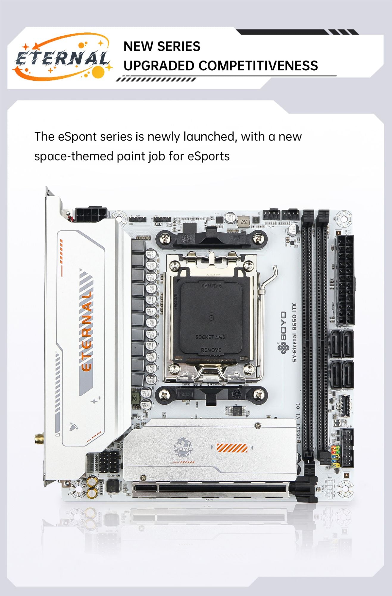 Placa-Mãe Mini SOYO B650ITX AMD AMD Ryzen AM5 DDR5 Suporta Processadores CPU 7000 8000 9000 Pcie5.0x16 Pcie4.0x4 M.2 ARGB WIFI6