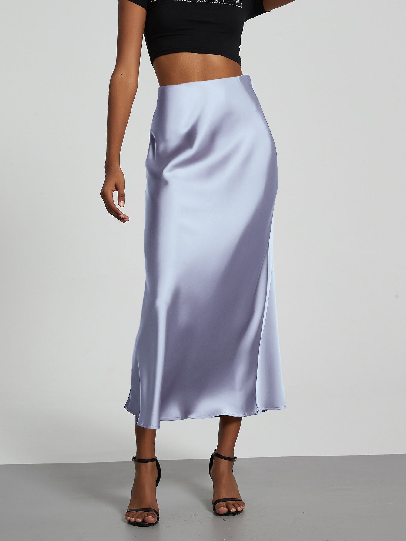Fashion Satin Party Long Skirt High Waist Solid Color Casual Basic Women Skirts