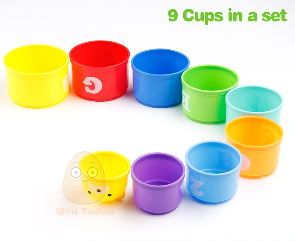 9PCS Educational Baby Toys 6 Month+ Figures Letters Foldind Stack Cup Tower Children Early Intelligence