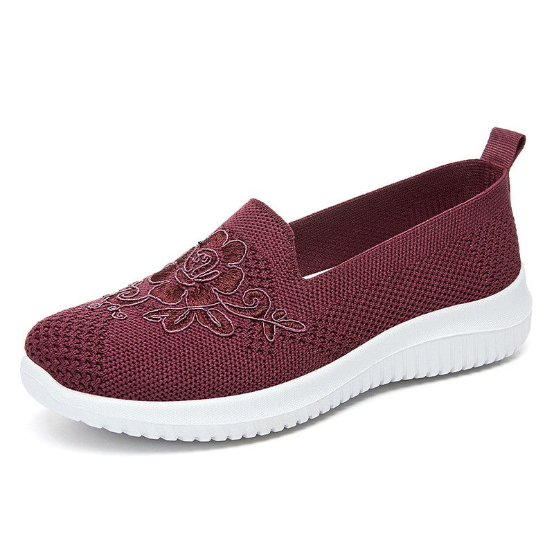 Women's Fashion Vulcanised Trainers 2025 Round Toe Breathable Flower Mesh Casual Flat Slip-On Women's Casual Vulcanised Shoes