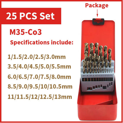 Broca Helicoidal de Aço Rápido Cobalto M35 Conjunto de Ferramentas Acessórios de Broca para Perfuração de Aço Inoxidável e Metal