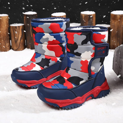 2025 Winter Children Shoes Plush Waterproof Fabric Non-Slip Girl Shoes Rubber Sole Snow Boots Fashion Warm Outdoor Boots