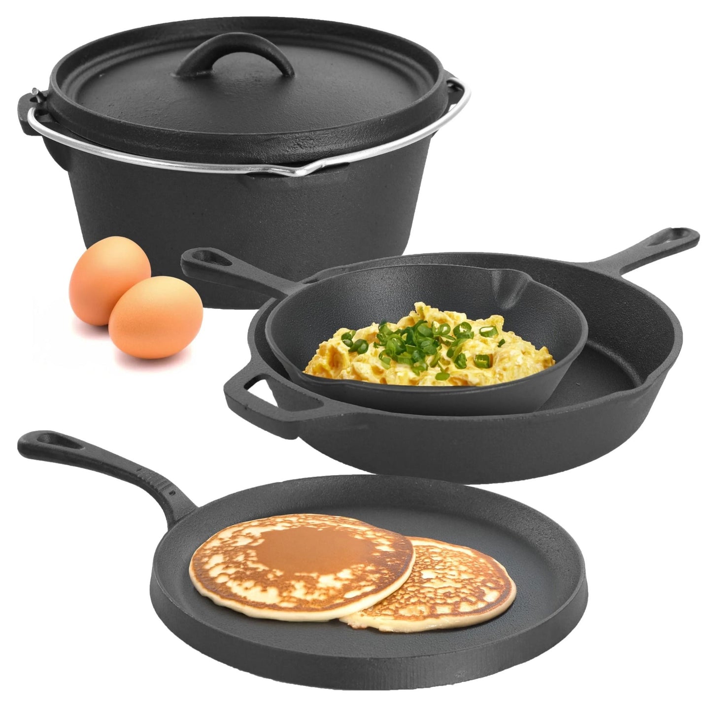 Pre-Seasoned Cast Iron 5-Piece Kitchen Cookware Set, Pots and Pans,Versatile Use