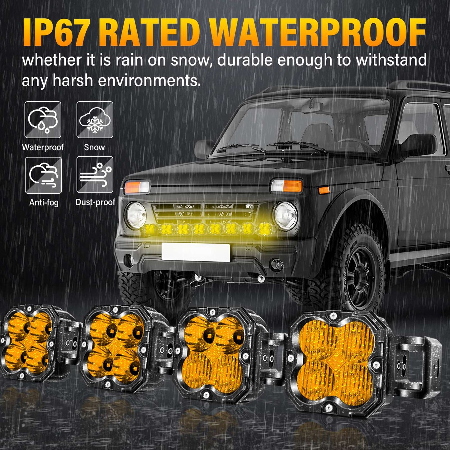 4in 30W Amer Cube LED Pod Light Spot Flood Combo Beam Work Lights,3055K/3530K Car Off-Road Driving Lamp for Truck,SUV,Motorcycle