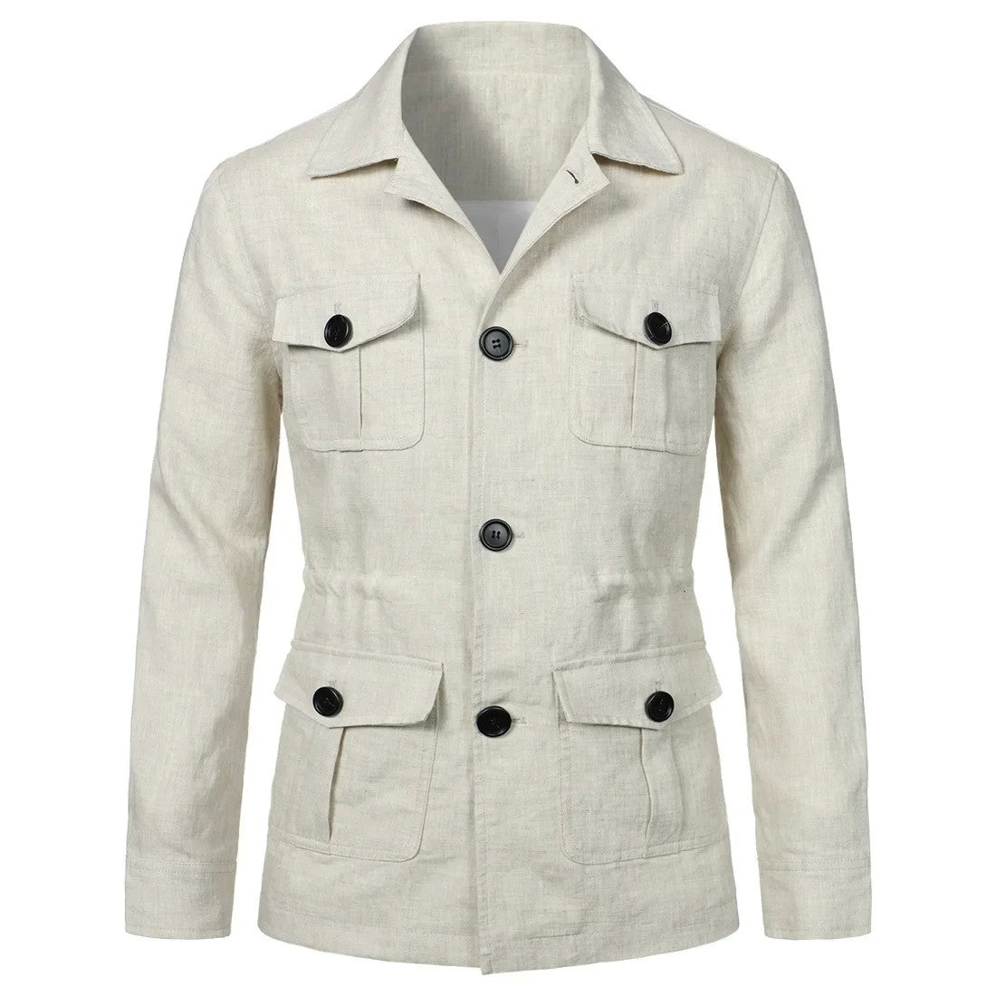 Mens Coats Safari Jacket Linen British Retro Gentry Suit Pockets Outerwear Fashion Solid Color Male Tops