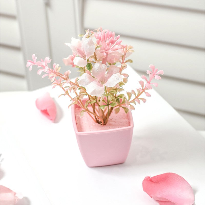 5PCS, Mini Pink Artificial Flower Potted Plant, Indoor Desktop Shelf Decoration
