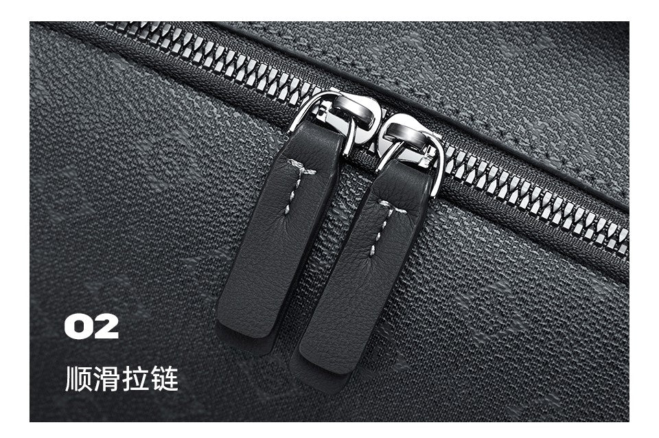 Septwolves Luxury Leather Backpack for Men Monogram Printed Stylish Laptop Backpack 15 Inch Travel Bag Black Business Backpack