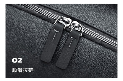 Septwolves Luxury Leather Backpack for Men Monogram Printed Stylish Laptop Backpack 15 Inch Travel Bag Black Business Backpack