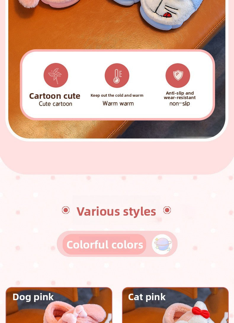 2025 New Winter Warm Cute Cartoon Indoor Mule Soft Non-slip Fluffy Slippers For Kids Teen Boys Girls Children Home Cotton Shoes