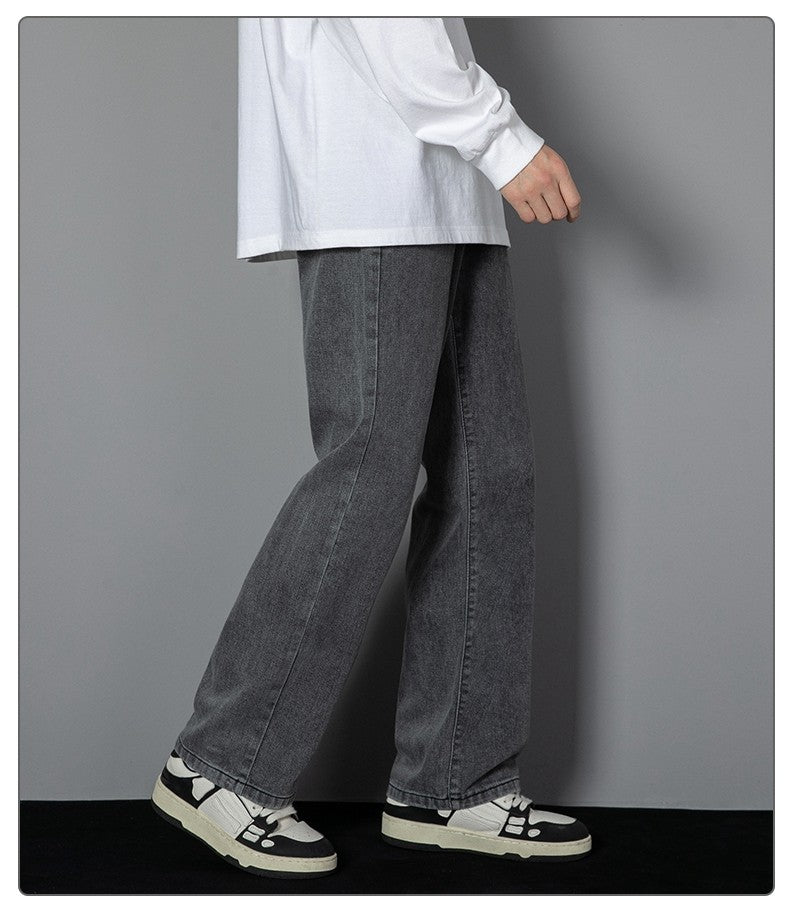 2025 Calças Jeans Casuais Masculinas Coreanas Novas Retas Longas Perna Larga Jeans Cor Sólida Azul Claro Cinza Preto