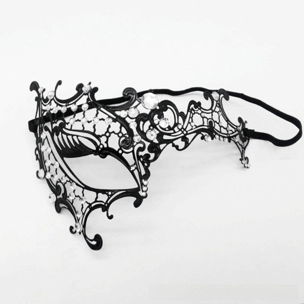 New Vintage Half Face Mask Lace Metal Elastic Bands Masquerade Party Mask Hollowed-out Diamond Inlaid Princess Mask