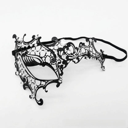 New Vintage Half Face Mask Lace Metal Elastic Bands Masquerade Party Mask Hollowed-out Diamond Inlaid Princess Mask