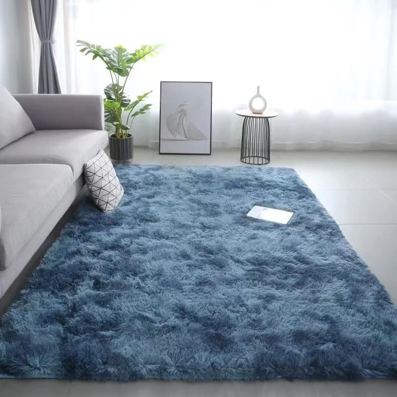 VIKAMA 1PC Silk Wool Rugs Children's Room Living Room Bedroom Tie-Dye Non-Slip Washable Machine Washable Carpet Mats