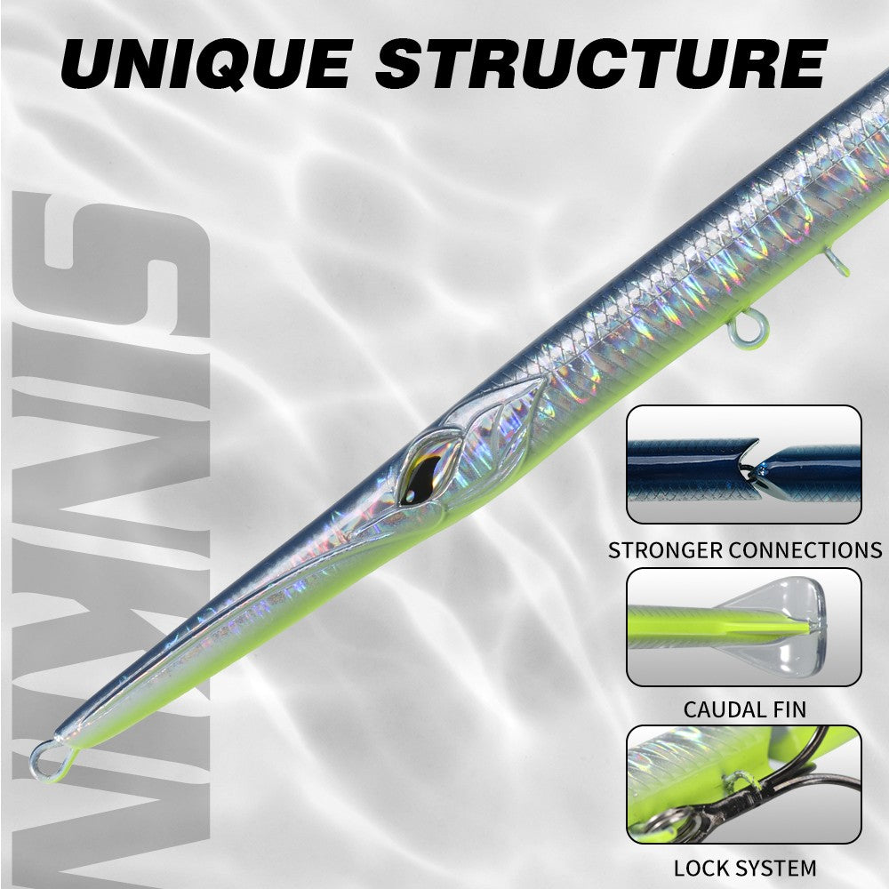 Isca Artificial Hunthouse Articulada Lápis 3 Seções 255mm/30.6g Agulha Sinking Swimbait para Anchova Robalo Material de Pesca