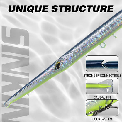 Isca Artificial Hunthouse Articulada Lápis 3 Seções 255mm/30.6g Agulha Sinking Swimbait para Anchova Robalo Material de Pesca