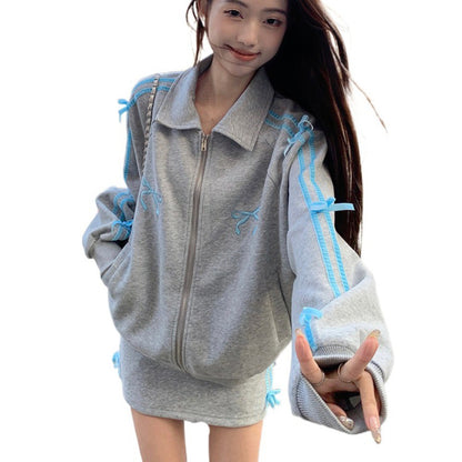 Lapel Collar Long Sleeved Hooded Y2k Sweet Korean Ins Sweatshirts for Women Clothing Loose Autumn Zipper Coat Top Women