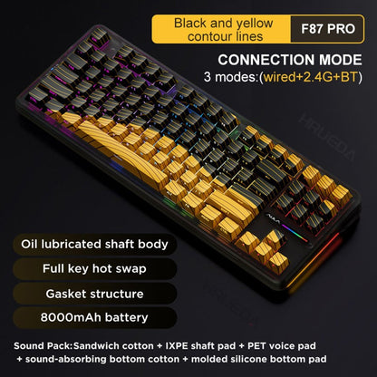 Teclado Mecânico AULA F87 Pro 2.4g/Usb/Bluetooth Tri Mode Sem Fio 87 Teclas Rgb Pbt Gasket 5 Camadas Silencioso Teclas Completas Sem Impacto