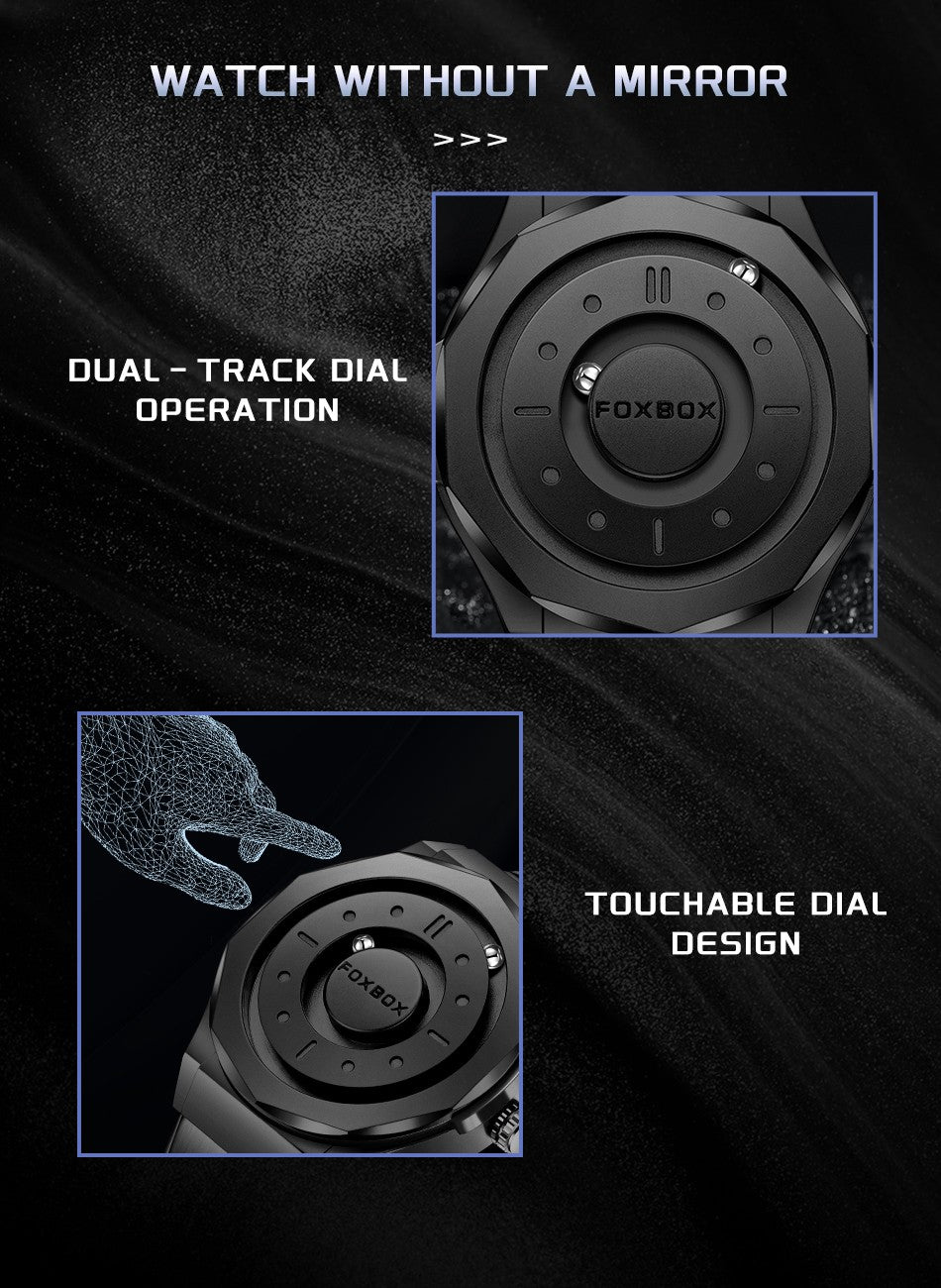 FOXBOX Creative Scrolling Pointer Magnetic Force Men's Quartz Wristwatches Outdoor Sports Waterproof Watch Men Relogio Masculino