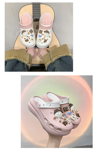 Fashion Diy Clogs Sandals Women 2024 Summer Chunky Platform Slippers Woman Thick Bottom Closed Toe Beach Slippers Mujer