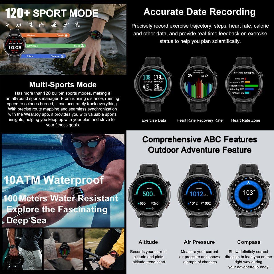 New Outdoors Military T-Rex3 Offline Map GPS SmartWatch 10ATM Waterproof Watch 4GB Memory Compass Voice Call Sports Bracelet Men