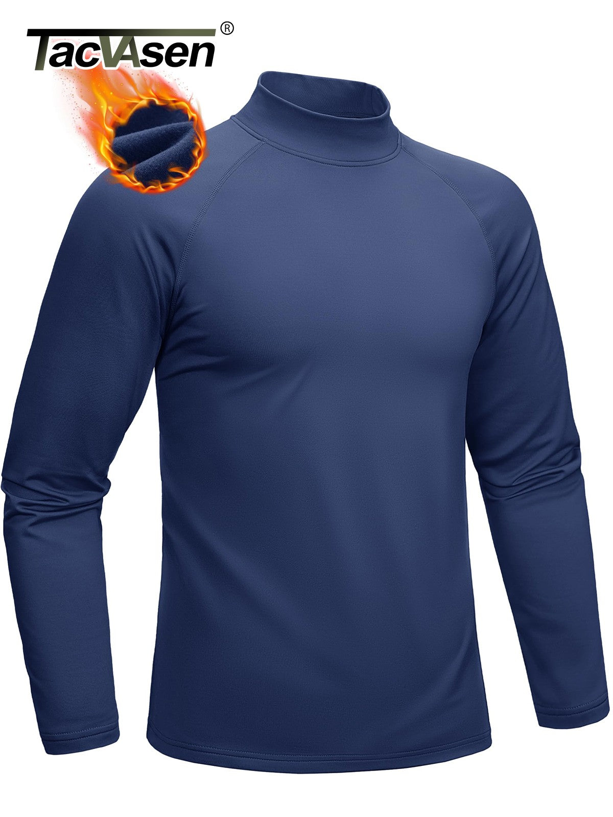 TACVASEN Mock Neck Thermal T-shirts Mens Micro-fleece Lined Long Sleeves Spring Athletic Workout Base Layer Pullover Tops Male