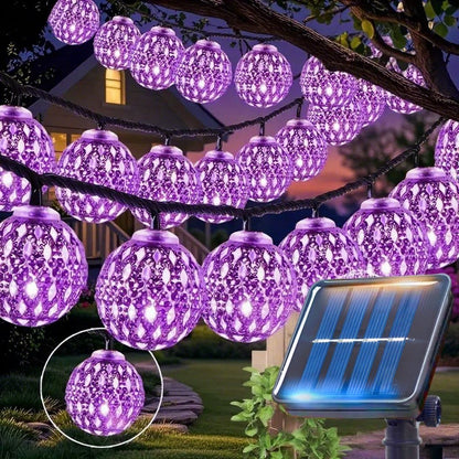 Outdoor Solar Moroccan Ball String Light-50/30/20 LED Fairy Light, 8 Modes, for Garden Fence Christmas Party Holiday Lighting