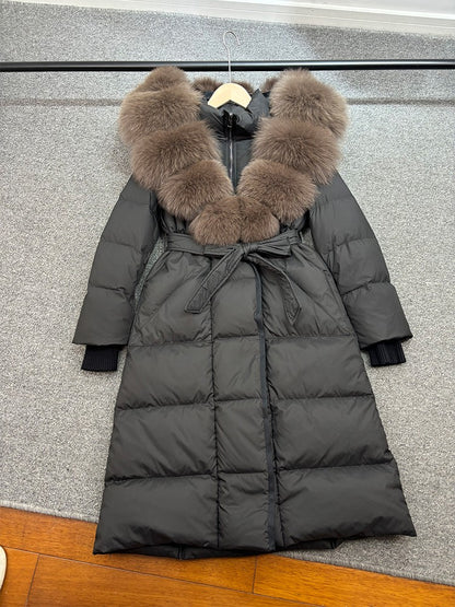 Janveny New Winter Long Hooded Puffer Jacket Women Warm Thickened Real Fox Fur Collar White Goose Down Jacket Waterproof Parkas