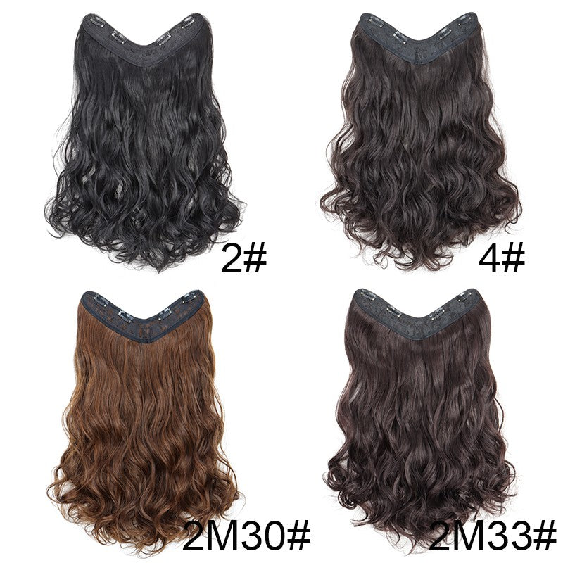 Extensão de Cabelo Sintético Longo Cacheado 24 polegadas em V Peça Única Fofa Invisível Castanho Preto para Mulheres