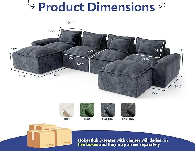 152" Cloud Modular Sectional – U-Shaped 4-Seater Couch with Ottomans, Deep Seat & Removable Cover for Living Room?