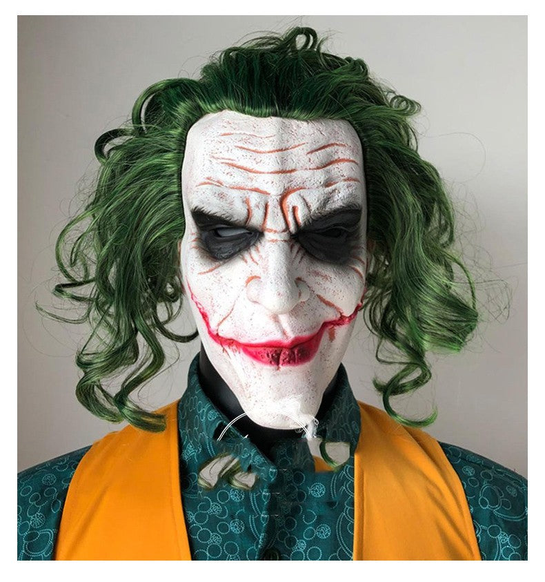 Halloween Latex Clown Mask Bat Knight Cosplay Horror Scary Joker Masks with Green Hair Wig Party Roleplay Cosplay Costume Props