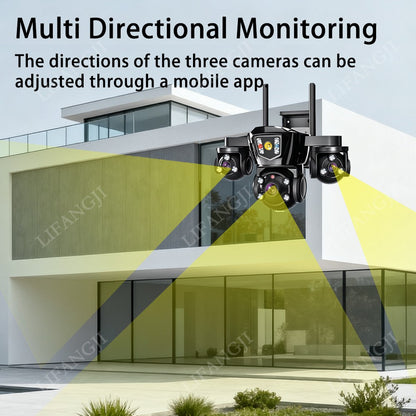 V380 Pro WiFi Wireless Solar Camera 4G Sim Card Three Screen Outdoor Solaire CCTV Three Lens Battery 360 Solar Security Cameras