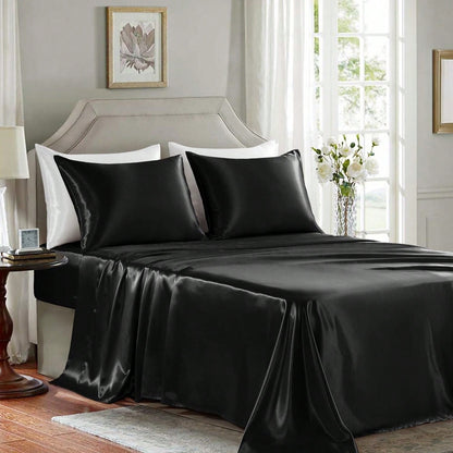 Conjunto de Lençóis Sedosos e Luxuosos de 3/4 Peças, Lençóis Macios de Bolso Profundo, Conjunto de Cama Refrescante, 1 Lençol de Elástico, 1 Lençol de Cima, 1/2 Fronhas