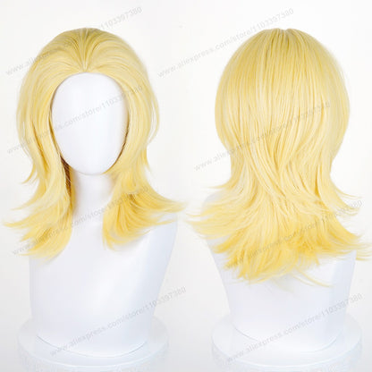 Anime 45cm Universal Cosplay Wig with Enlarged Scalp Free Parting Black White Yellow Man Women Heat Resistant Synthetic Hair