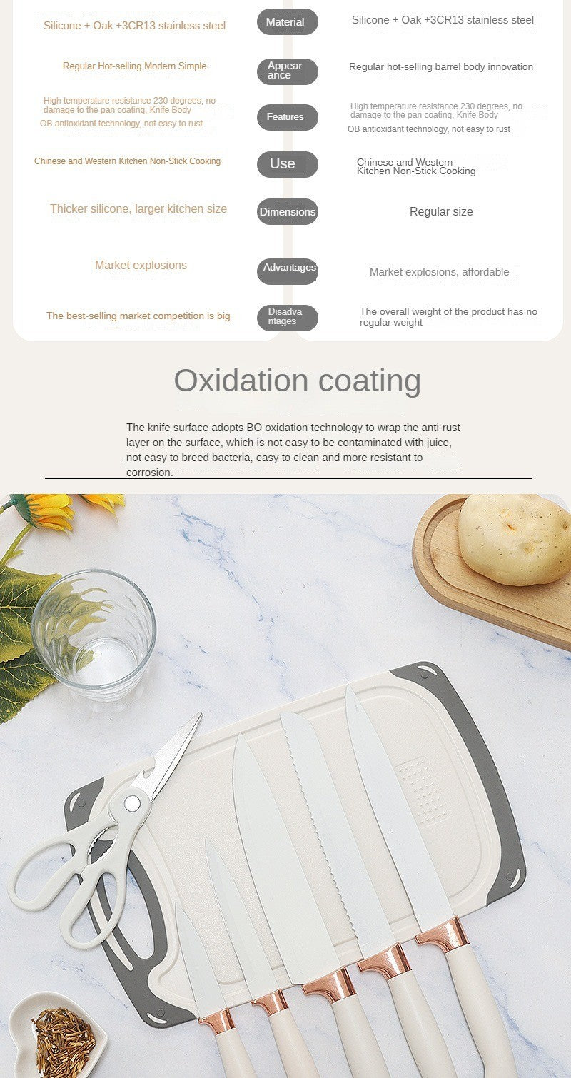 Conjunto de utensílios de cozinha de silicone, 19 peças com cabo de madeira, espátula, panela antiaderente e balde de armazenamento de facas multiuso integrado