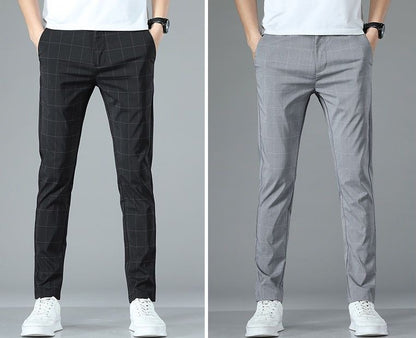 Male Suit Trousers Check Cooling Ice Silk Plaid Straight Up Clothes Offer Slacks Designer Men's Summer Pants Fabric 2025 Classic