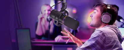 Kit de Microfone Dinâmico XLR/USB, Microfone de PC para Transmissão, Podcast, Jogos, RGB, Função de Silenciar e Cancelamento de Ruído, Volume