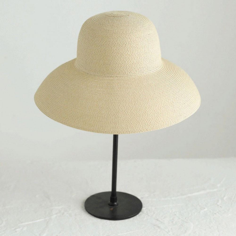 Women Panama Straw Hat Summer Sun Hats Solid Plain Elegant Wide Brim Hat Sunscreen Hepburn Style Beach Hat For Outdoor