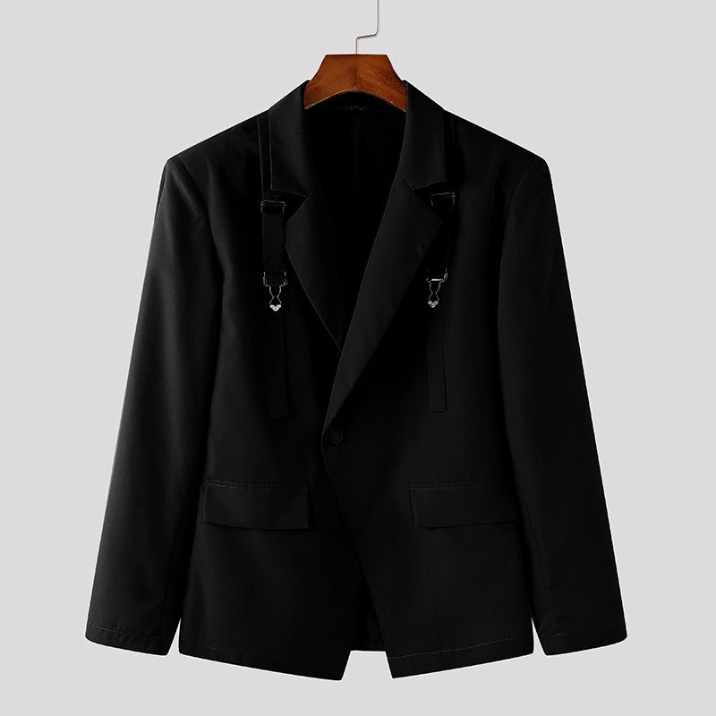 Fashion Well Fitting Tops INCERUN New Men's Deconstruct Metal Buckle Suit Coat Casual Streetwear Male Solid Long Sleeved Blazer