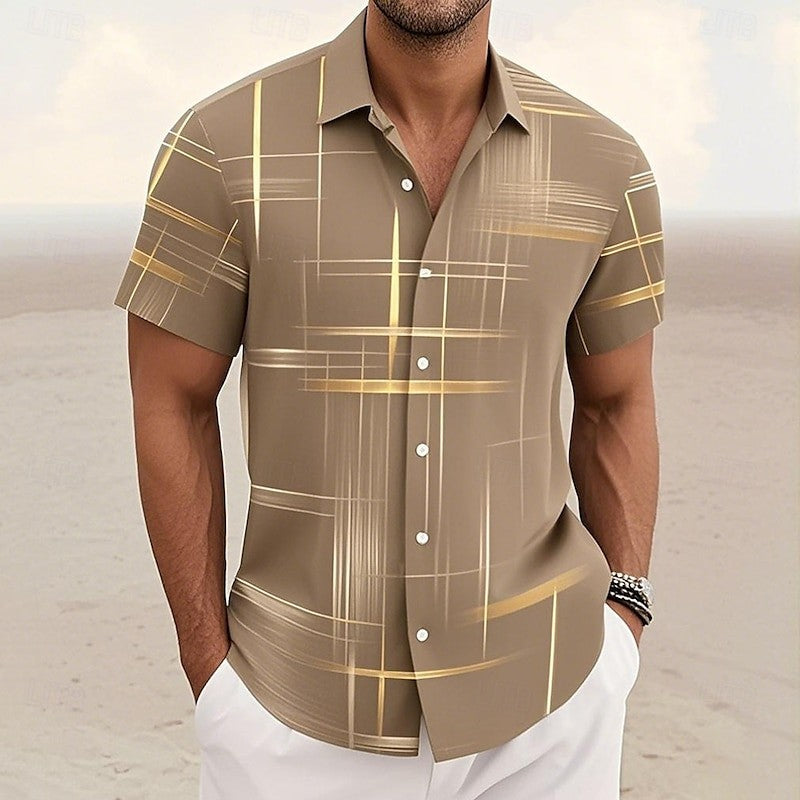 8 Color Men's Geometric Grid Shirt Button Shirt Short Sleeve Fashion Casual Outdoor Vacation Streetwear 3D Printed Lapel Shirt