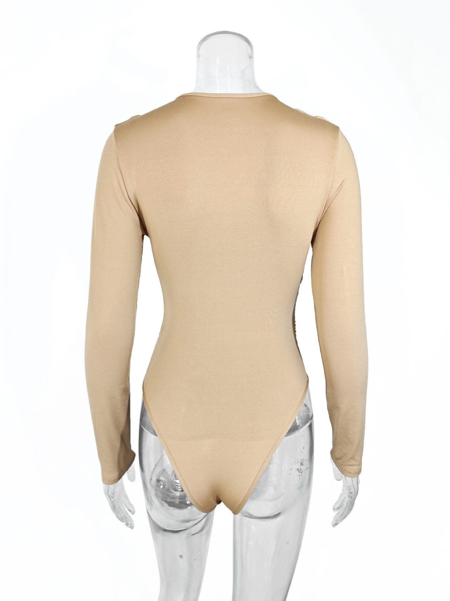 2025 Spring Autumn Deep V Neck Long Sleeve Bodysuits Women Fashion Solid Slim Fit Pleated T-Shirt Casual Female Jummsuits Tops