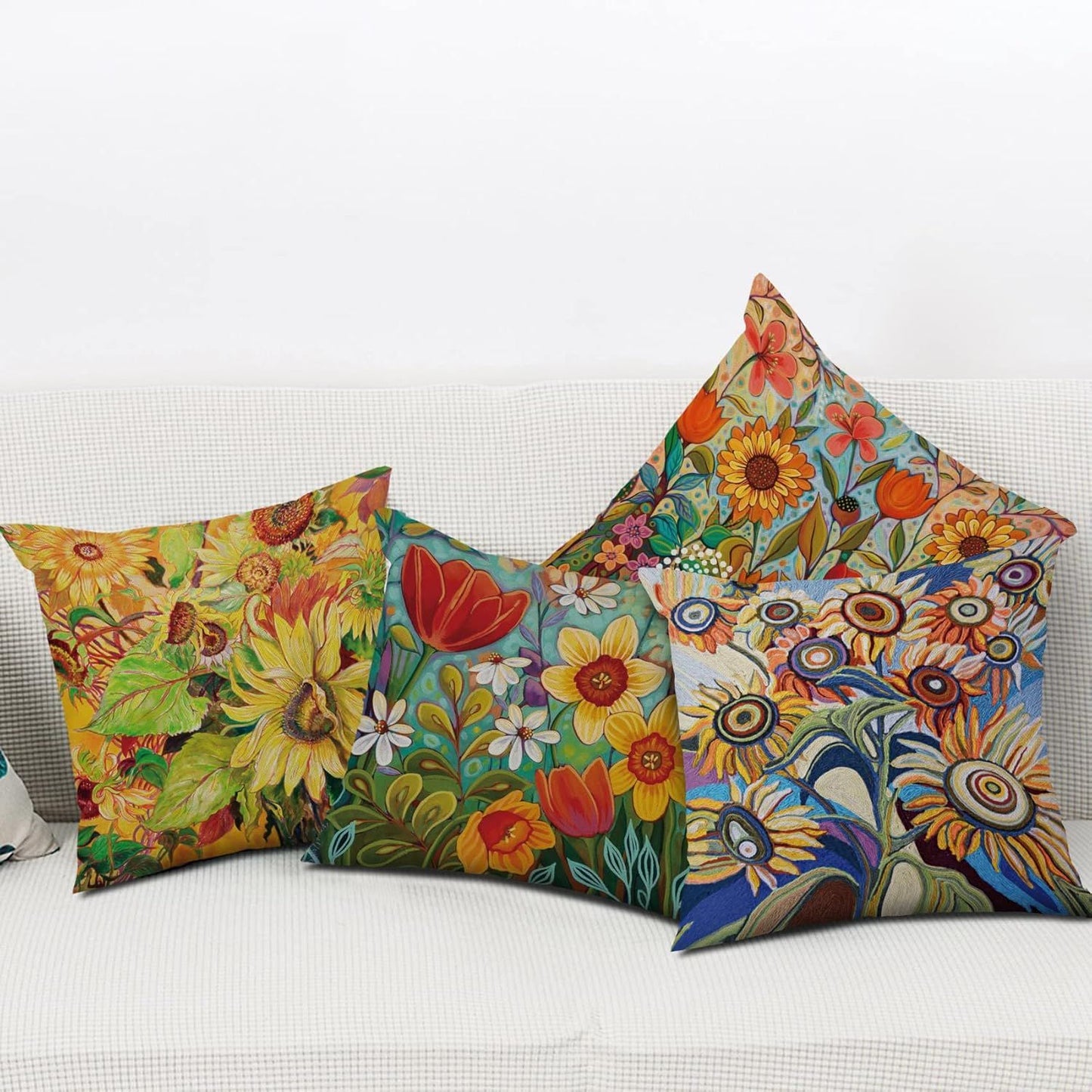 Flower Pillow Cover, Retro Oil Painting Flower Sea Pattern Sofa Decorative Cushion Covers Outdoor Upholstery Pillow Case