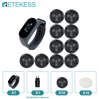 Sistema de chamada para garçons de restaurante com narguilé Retekess TD112, pager de relógio à prova d'água, botões de chamada de garçom TD032 para bar, café, clínica, hotel