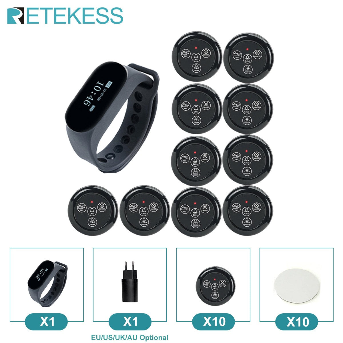 Sistema de chamada para garçons de restaurante com narguilé Retekess TD112, pager de relógio à prova d'água, botões de chamada de garçom TD032 para bar, café, clínica, hotel