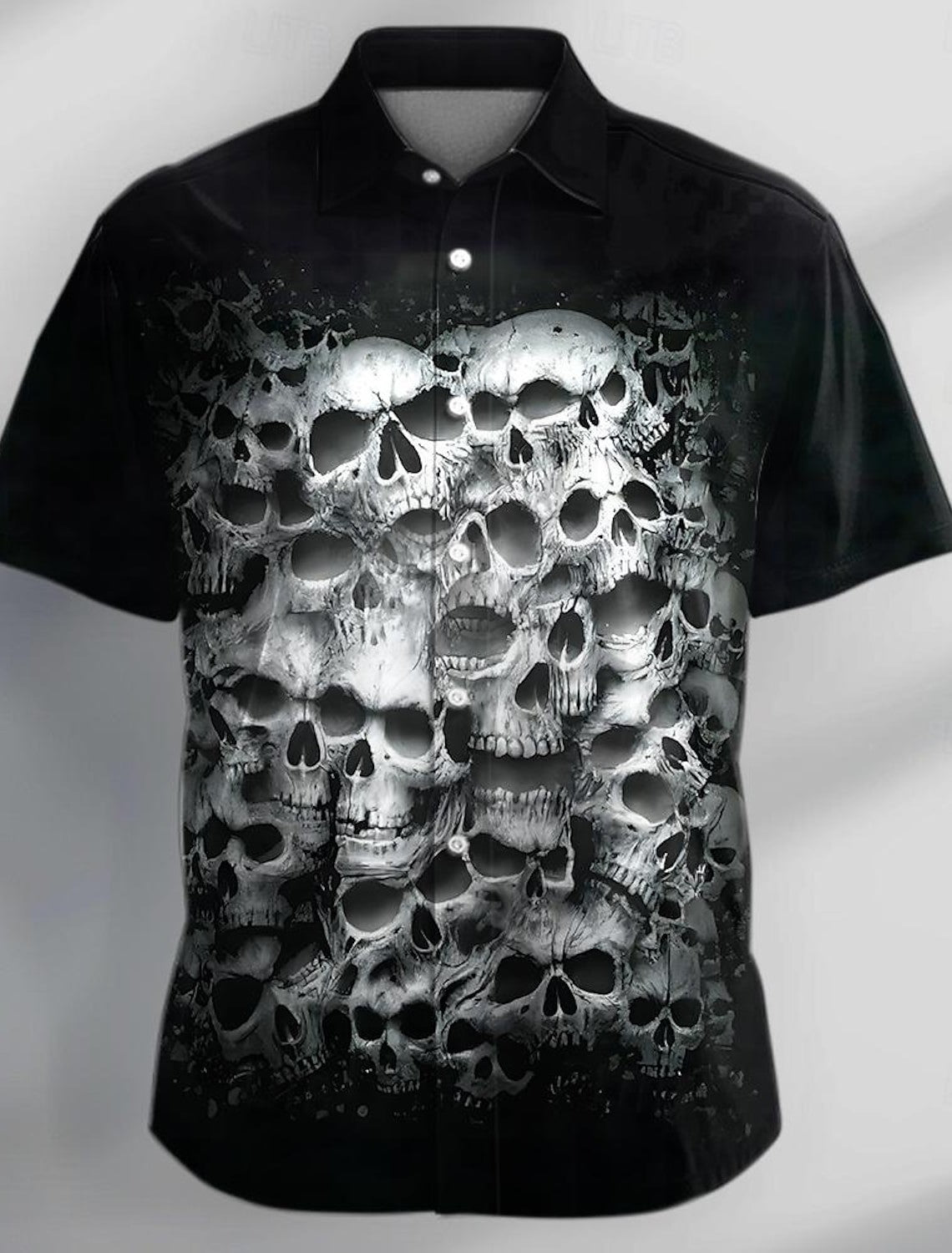 2024 Halloween Party Men's Vintage Dark Skull Print Long Sleeve Shirt - Skull Print,Regular Fit,, Lapel Collar, Polyester Blend